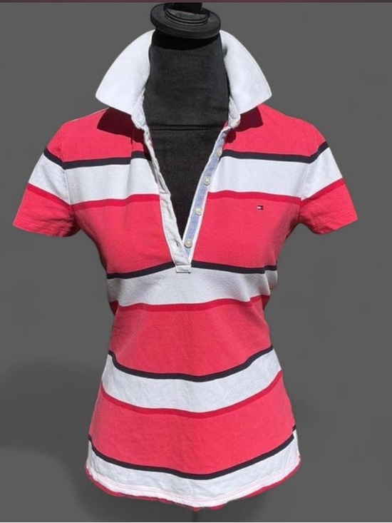 Tommy Hilfiger Tops - Retro Preppy Tommy Hilfiger Striped Polo Shirt in Pink, Blue, Red, and White